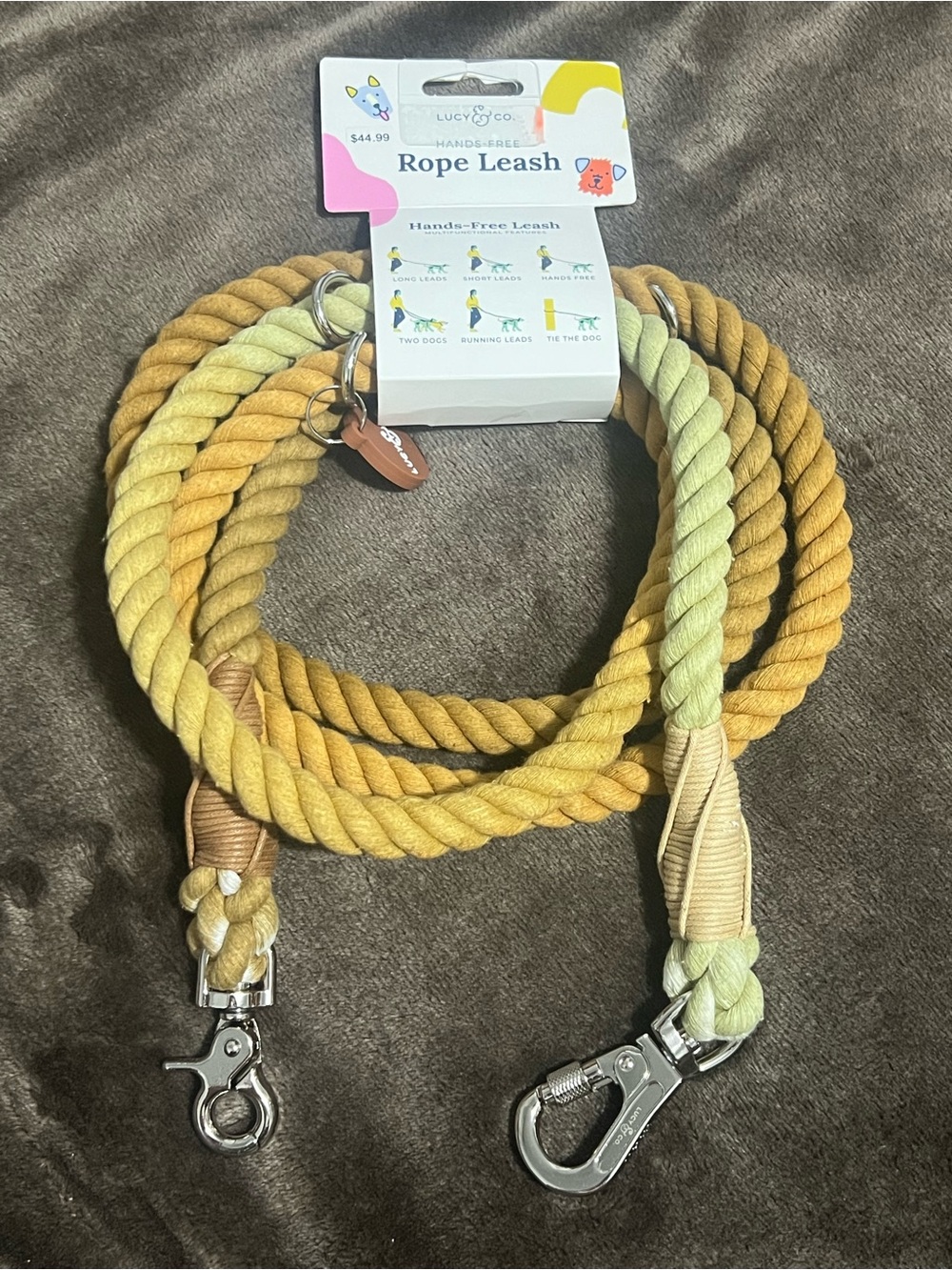 Lucy & Co. Rope Leash in Yellow Gradient with Silver Hardware